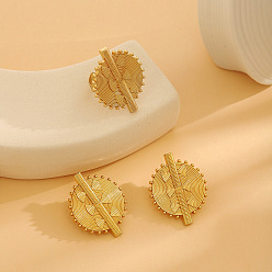 Плоский Круглый Серьги-гвоздики и кольца-манжеты из сплава, золотые, плоско-круглые, 38x38 мм