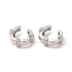 Платина Серьги-каффы из латуни с квадратной стойкой и микропаве из кубического циркония для женщин, долговечный, без свинца и без кадмия, платина, 17.5x15x6.5 мм