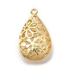 Настоящее золото 18K Латунные подвески, без кадмия, без никеля и без свинца, слеза, полый, реальный 18 k позолоченный, 30x18x9 мм, отверстие : 1.8 мм