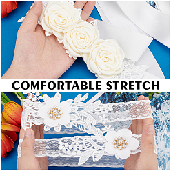 Mixed Color Lace Elastic Bridal Garters & Belts Set, with Rhinestone & Pearl and Flower Pattern, Wedding Garment Accessories, Mixed Color, 2700x40mm