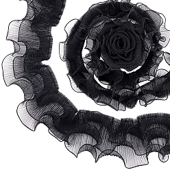 Черный 3 многослойная полиэфирная лента с рюшами, плиссированная волнистая лента, для аксессуаров к одежде, чёрные, 4-7/8 дюйм (125 мм)