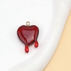 FireBrick Opaque Resin Pendants, with Light Gold Iron Loops, Melting Heart Charms, FireBrick, 30~30.5x21~21.5x7mm, Hole: 1.6mm