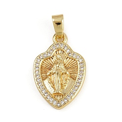 Human Латунные микро проложить кубического циркония подвески, религиозная тема, Дева Мария, без кадмия и без свинца, реальный 18 k позолоченный, человек, 23x15x3.5 мм, отверстие : 4x2.5 мм