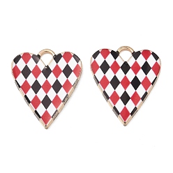 Light Gold Alloy Pendants, Poker/Playing Cards Heart Charms, Red, Light Gold, 27x23x2mm, Hole: 4mm