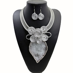 Светло-серый Комплекты из висячих серег и ожерелий из сплава и алюминия, с подвеской в виде листочка из смолы, светло-серый, 430 мм