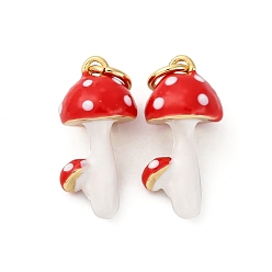 Красный Латунь эмаль подвески, форма грибов, стойки покрытие, без свинца и без кадмия, долговечный, реальный 18 k позолоченный, красные, 16.5x8x7.5 мм, отверстие : 3.5 мм