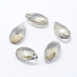 Light Grey Faceted Glass Pendants, Teardrop, Light Grey, 15x9.5x5.5mm, Hole: 1mm