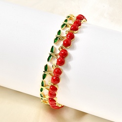 Вишня Латунь эмаль ссылка браслеты, стойки покрытие, долговечный, без свинца и без кадмия, реальный 18 k позолоченный, вишня, 7 дюйм (17.7 см)