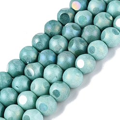 Светлый Морско-зеленый Нити из непрозрачных стеклянных бусин с эффектом омбре, окрашенные методом гальванического покрытия., круглые, с покрытием AB цвета, граненый(6 граненый), светло-зеленый, 8~8.5 мм, отверстие : 1~1.2 мм, около 47~48 шт / нитка, 14.17~14.76 дюйм (36~37.5 см)