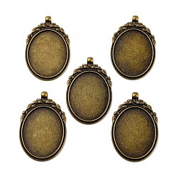 Античная Бронза Тибетском стиле настройки сплава подвеска кабошон ободок, овальные, без кадмия, без никеля и без свинца, античная бронза, овальный поднос: 40x30 мм, 56x35~36x2 мм, Отверстие : 4 мм , около 90~100 шт / 1000 г