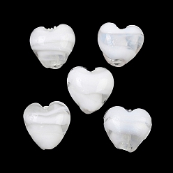 Белый Бусины лэмпворк , сердце с полосой, белые, 12~13x12~13x8~8.5 мм, отверстие : 1.6~1.8 мм