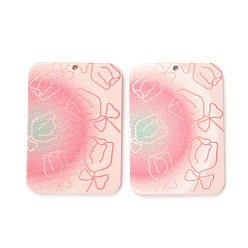Flower Embossed Opaque Resin Pendants, DIY Earring Accessories, Rectangle with Rose Pattern, Floral Pattern, 41.5x29.5x2mm, Hole: 1.6mm