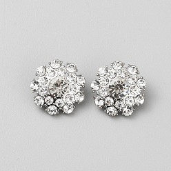 Crystal 1-Hole Alloy Shank Buttons, with Rhinestone, Flower, Platinum, Crystal, 19.5x20x10mm, Hole: 1.6mm