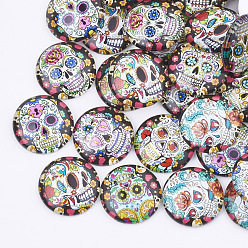 (52) Непрозрачная лаванда Flatback стеклянные кабошоны для поделок проектов, купол / полукруглый с сахарным черепом, для Мексики праздник день мертвых, разноцветные, 18x5 мм