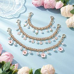 Light Gold Ручки для сумок из железной цепи и короткие ремни для сумок из сплава цепи, цветок, с подвеской из эмалевого сплава и имитацией жемчуга из АБС-пластика, золотой свет, 200~300 мм