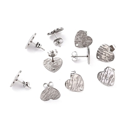 Нержавеющая Сталь Цвет Не тускнеет 304 фурнитура для сережек-гвоздиков из нержавеющей стали, с уха орехов, текстурированное сердце, цвет нержавеющей стали, 12x13 мм, отверстие : 1.5 мм, штифты : 0.7 мм