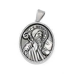Античное Серебро 304 подвески из нержавеющей стали, овал с амулетом святого Бенедикта, античное серебро, 36x26x5.5 мм, отверстие : 8x4 мм