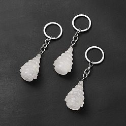 Quartz Crystal Natural Quartz Crystal Keychain, with Iron Split Key Rings, Christmas Tree, 90mm