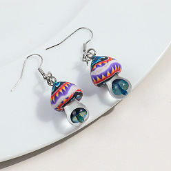 Фиолетовый Осенние серьги-подвески из полимерной глины, гриб, платина, фиолетовые, 53x16 мм