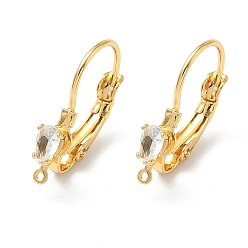 Настоящее золото 18K Фурнитура для сережек-рычагов с каплевидной застежкой из латуни с микропаве из прозрачных кубических цирконий, без никеля , реальный 18 k позолоченный, 19.5x3.5x12.5 мм, отверстие : 0.8 мм, штифты : 0.9 мм