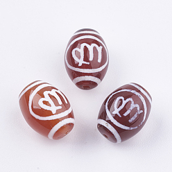 Virgo Tibetan Style Constellation/Zodiac Pattern dZi Beads, Natural Agate Beads, Dyed & Heated, Barrel with Twelve Constellations, Virgo, 14x10mm, Hole: 0.6mm