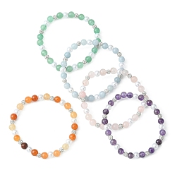 Mixed Stone Natural Mixed Gemstone & ABS Plastic Pearl Beaded Stretch Bracelet, Inner Diameter: 2-1/8 inch(5.3~5.5cm)