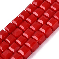 FireBrick Opaque Glass Beads Strands, Cube, Faceted, FireBrick, 7x7x6.5~7mm, Hole: 1.2~1.6mm, about 96~101pcs/strand, 25.39~28.54 inch(64.5~72.5cm)