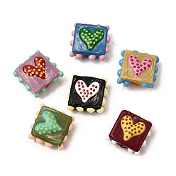 (52) Непрозрачная лаванда Эмалевые бусины ручной работы в технике лэмпворк, неровный квадрат с сердцем, разноцветные, 17~18x17~18x8 мм, отверстие : 1~1.5 мм