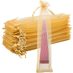 Золотистый 100шт. мешочки из органзы на завязках для китайских вееров, прямоугольные, золотые, 26.5x5.5 см