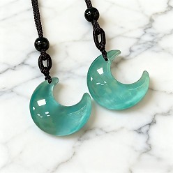 Verdemar Claro Collares ajustables con colgante de luna creciente y forma de ojo de gato, cordón de poliéster para mujer., verde mar claro, 27.56 pulgada (70 cm)