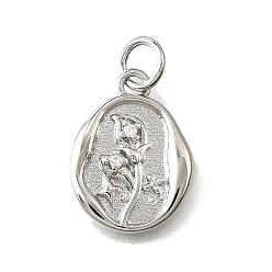 Oval Латунные микро проложить кубического циркония подвески, с прыгающим кольцом, долговечный, без кадмия и без свинца, стойки покрытие, настоящий 18k позолоченный/платиновый, овальные, 15.5x11.5x2 мм