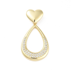 Teardrop Покрытие стойки латунь микропаве прозрачные подвески из кубического циркония, долговечный, без свинца и без кадмия, слеза, 40 мм, отверстие : 4x7.5 мм, слеза: 31x21x3 мм