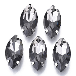 Черный Алмаз Шить на горный хрусталь, стекло горный хрусталь, многожильных ссылки, с настройками из нержавеющей стали, аксессуары для одежды, граненые, лошадиный глаз , черный алмаз, 18x9x5.5 мм, отверстие : 1.2 мм