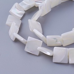 Other Sea Shell Shell Beads Strands, Square, 9.6~11x9.6~11x2.8~3.6mm, Hole: 0.5mm, about 39pcs/strand, 16 inch(40.7cm)