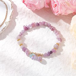 Аметист Браслеты с подвесками из натуральных аметистов и круглых бусин, эластичные браслеты для женщин, со стеклом, внутренний диаметр: 2 дюйм (5 см)