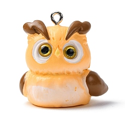 Оранжевый Непрозрачные подвески смолы, очарование совы, с железной платиной петлей, оранжевые, 28x27x23 мм, отверстие : 2 мм