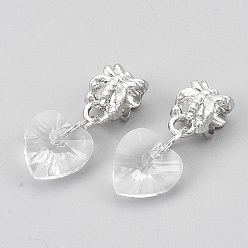 Platine Charmes européens en alliage, Pendentifs grand trou, avec la glace, cœur, clair, platine, 23mm, Trou: 4.5mm