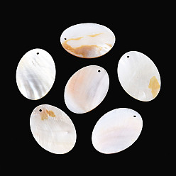 Морская Ракушка Природные подвески оболочки пресноводных, плоские овальные подвески, цвет морской раковины, 38x27x2~3 мм, отверстие : 1.6 мм