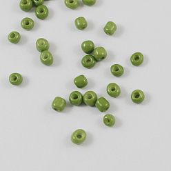 Olive Drab Baking Paint Glass Seed Beads, Olive Drab, 8/0, 3mm, Hole: 1mm, about 10000pcs/bag