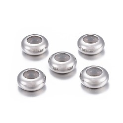 Нержавеющая Сталь Цвет 202 из нержавеющей стали бусы, с резиной внутри, ползунки, рондель, цвет нержавеющей стали, 8x3.5 мм, отверстие : 4 мм, резиновое отверстие: 2.5 мм