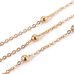 Настоящее золото 18K 304 кабельные цепи из нержавеющей стали, спутниковые сети, с круглых бусин, пайки, с катушкой, Плоско-овальные, реальный 18 k позолоченный, ссылка: 2x1.5x0.3 mm, около 16.4 футов (5 м) / рулон