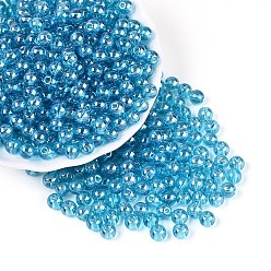 Темно-Голубой Прозрачное стекло Бисер, остекление стиль, круглые, глубокое синее небо, 6 мм, отверстие : 1.2 мм, Около 1500 шт / фунт