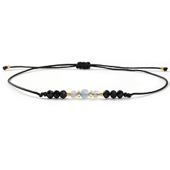 Природный Драгоценный Камень Браслеты из натуральных драгоценных камней и стеклянных бусин, сплетенные из бусин., плетеные браслеты из вощеного шнура для женщин, рондель, 11.02 дюйм (28 см)