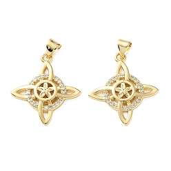 Настоящее золото 18K Латунные микропаве прозрачные подвески с фианитом, ведьмы узел викканский символ прелести, реальный 18 k позолоченный, 24.5x21.5x2.5 мм, отверстие : 4x3.5 мм