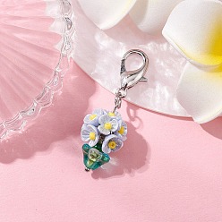 Светлый Стально-синий Подвесные украшения из смолы и стеклянных бусин, Сплав с застежками когтя омара, цветочный горшок, светло-стальной синий, 40 мм