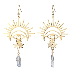 Золотой Серьги из натурального кварца и 201 серьги из нержавеющей стали, длинные серьги-капли с глазами и звездами, золотые, 93x48 мм