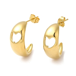 Heart Golden 304 Stainless Steel Stud Earrings, Half Hoop Earrings, Heart, 23x9.5mm