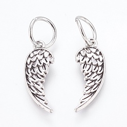 Antique Silver Tibetan Style Alloy Pendants, Wing, Antique Silver, 26x9.5x2mm, Hole: 8mm