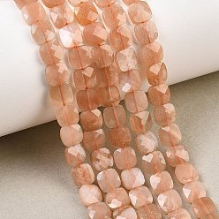 Солнечный Камень Натуральный Sunstone бисер пряди, квадратный, граненые, 6x6x2.5 мм, отверстие : 0.8 мм, около 64 шт / нитка, 15.16'' (38.5 см)