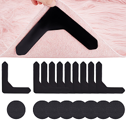 Black AHADEMAKER 10Pcs Double Sided Self Adhesive Hook and Loop Tapes, and 8Pcs Self Adhesive Non Slip Carpet Stickers, Black, Flat Round: 60x2.5mm, L-shape: 126x126x2mm